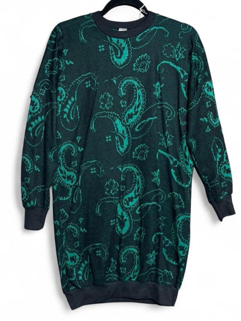 80’s Sears Made In USA Long Sleeve Paisley Patterned Sweater Mini Dress